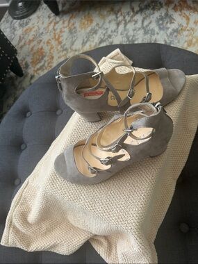 Unisa Gray Suede Strappy Block Heel Sandals